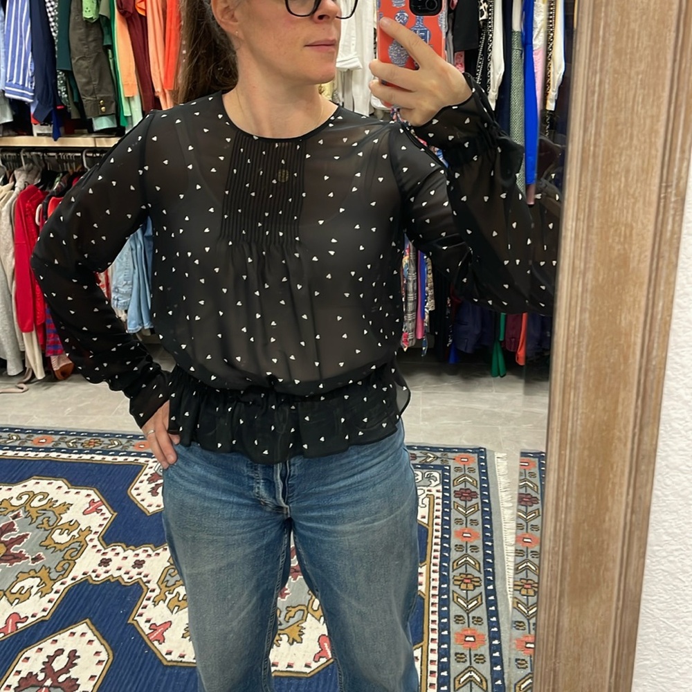 The Kooples Dame De Coeur Micro Heart Print Blouse Size 2